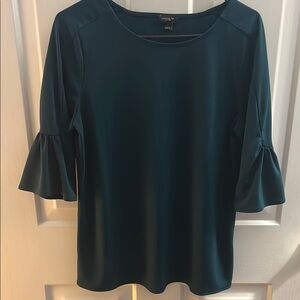 Ann Taylor Factory Green Ruffled Bell Sleeve Blouse